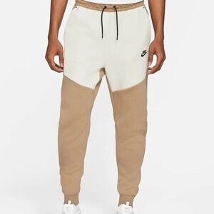Nike Tech Fleece Joggers Mens Tall Medium Khaki Beige White Tapered Sweatpants
